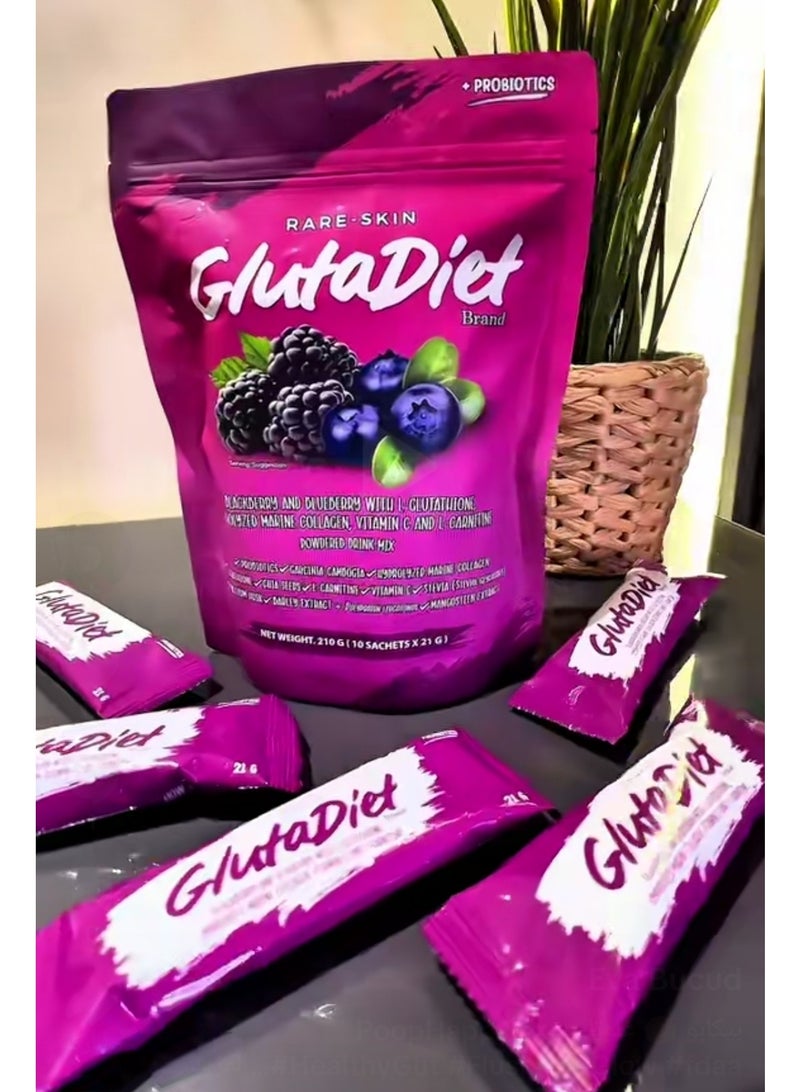 Probiotics GlutaDiet بنكهة التوت الأسود والتوت الأزرق ,يحتوي على مضادات لمكافحة الشيخوخة ويساعد على إزالة السموم ,10 أكياس * 210 جم . - Image 3