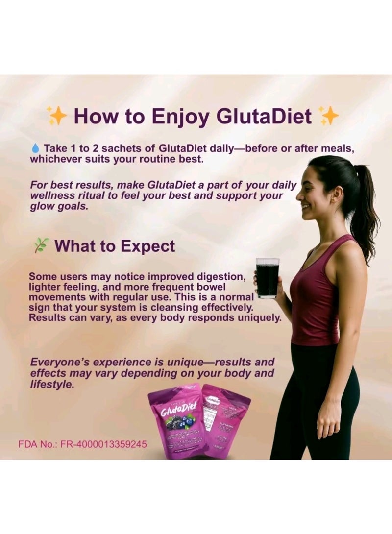 Probiotics GlutaDiet بنكهة التوت الأسود والتوت الأزرق ,يحتوي على مضادات لمكافحة الشيخوخة ويساعد على إزالة السموم ,10 أكياس * 210 جم . - Image 4