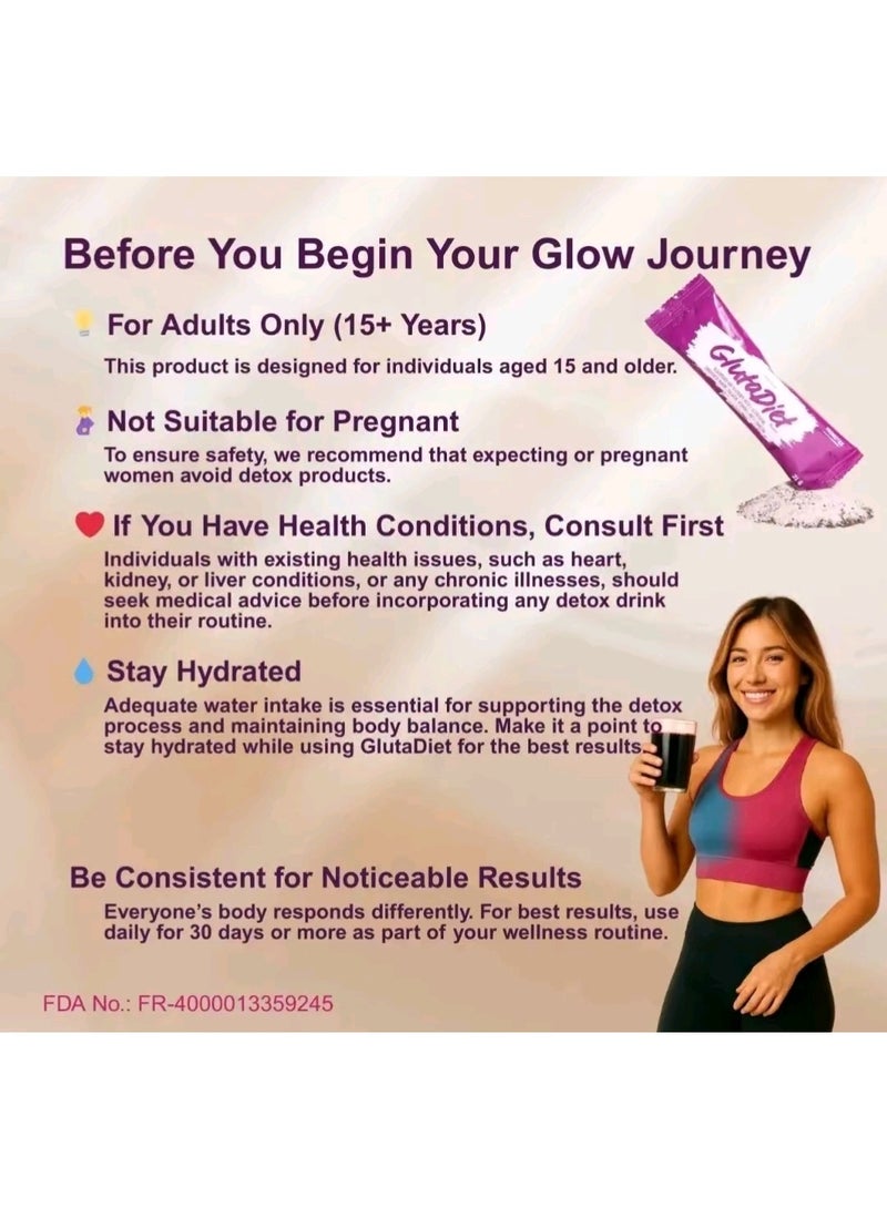 Probiotics GlutaDiet بنكهة التوت الأسود والتوت الأزرق ,يحتوي على مضادات لمكافحة الشيخوخة ويساعد على إزالة السموم ,10 أكياس * 210 جم . - Image 5