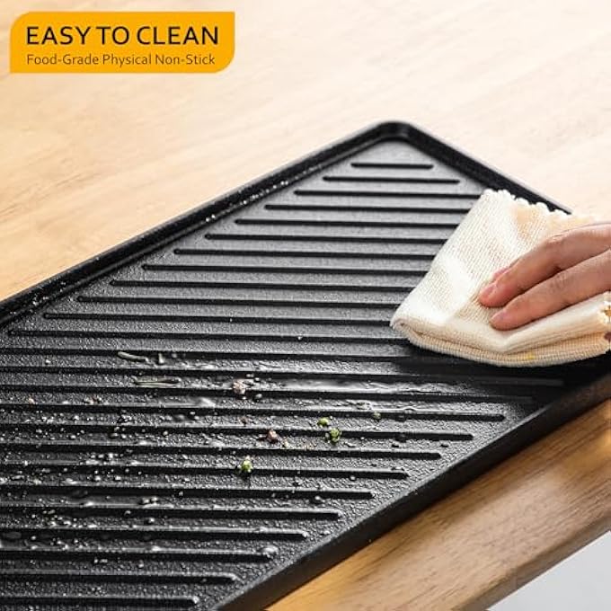 Velaze Cast Iron Griddle Pan For Gas Hobs Cast Iron Grill Pan DoubleSided Usable Cast Iron Pan For Gas Grill And Electric Grill Grill Pan For Bbq Camping Garden  455 X 26Cm - Image 5