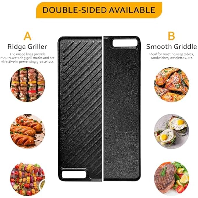 Velaze Cast Iron Griddle Pan For Gas Hobs Cast Iron Grill Pan DoubleSided Usable Cast Iron Pan For Gas Grill And Electric Grill Grill Pan For Bbq Camping Garden  455 X 26Cm - Image 4