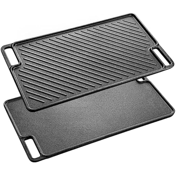 Velaze Cast Iron Griddle Pan For Gas Hobs Cast Iron Grill Pan DoubleSided Usable Cast Iron Pan For Gas Grill And Electric Grill Grill Pan For Bbq Camping Garden  455 X 26Cm - Image 2