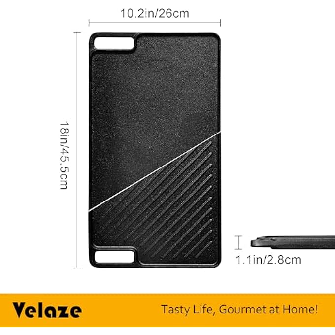 Velaze Cast Iron Griddle Pan For Gas Hobs Cast Iron Grill Pan DoubleSided Usable Cast Iron Pan For Gas Grill And Electric Grill Grill Pan For Bbq Camping Garden  455 X 26Cm - Image 3