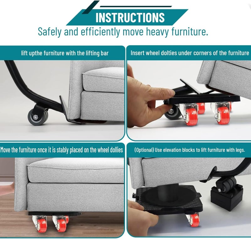SEVENSPACE Furniture Mover with Wheels Furniture Lifter Set 360 Rotation Wheels Furniture Dolly 500KG Capacity for Moving Heavy Furniture Refrigerator Sofa Cabinet - Image 5