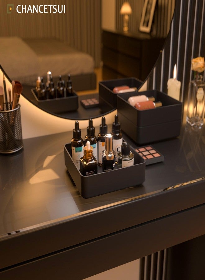 CHANCETSUI Black Stackable Vanity Organizer Trays: Thick Makeup Holder for Countertop, Shallow Drawers - Image 2