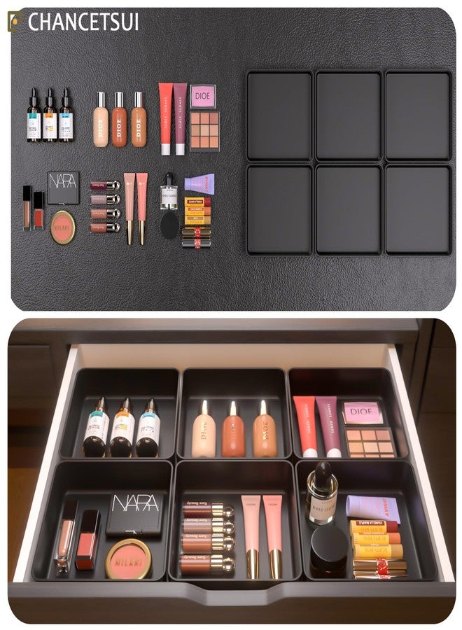 CHANCETSUI Black Stackable Vanity Organizer Trays: Thick Makeup Holder for Countertop, Shallow Drawers - Image 3
