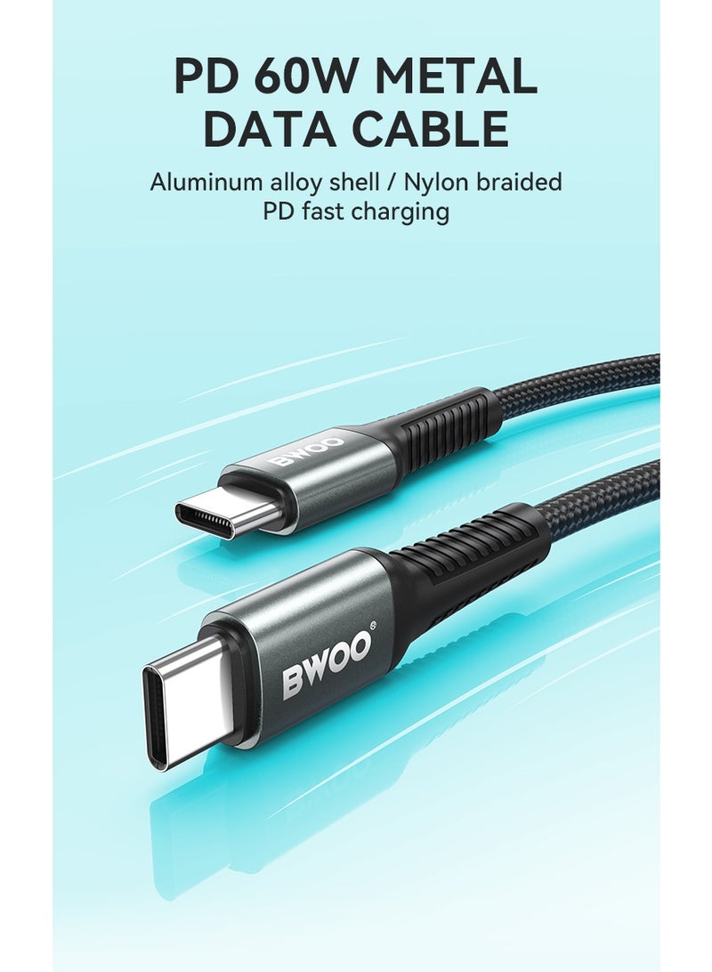 بوو كابل USB-C إلى USB-C مضفر 1 متر 60 واط للشحن والمزامنة أسود - Image 5