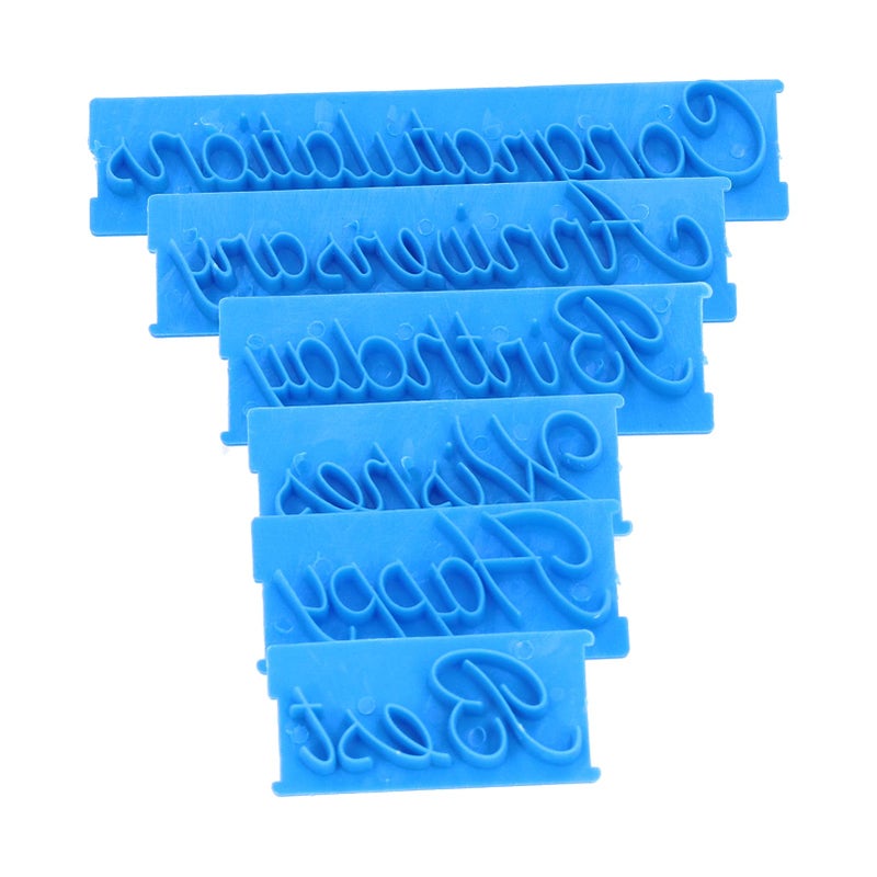 Fdit 6Pcs Words Cake Mould DIY Handwritten Letter Printed Stamp Mould Bakery Supplies Blue Baking Cake Stamp Tools - Image 1