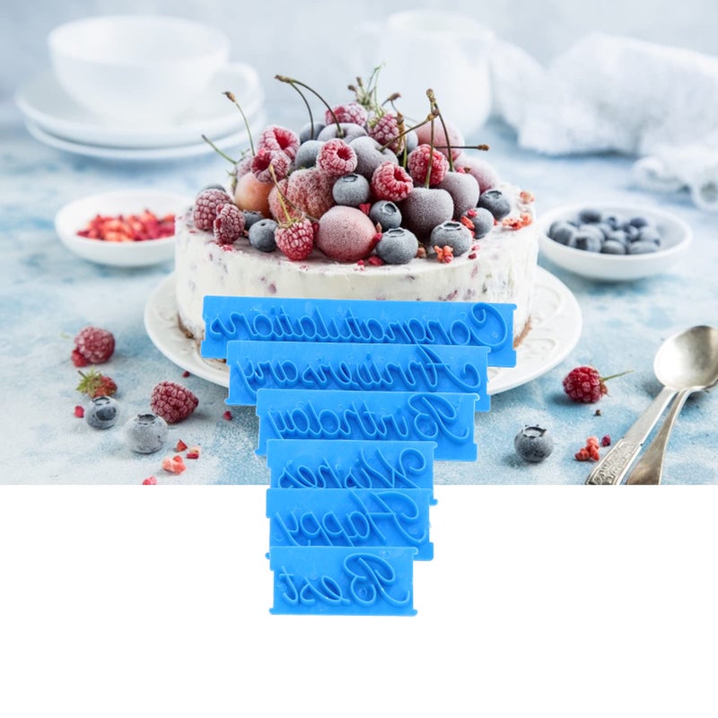 Fdit 6Pcs Words Cake Mould DIY Handwritten Letter Printed Stamp Mould Bakery Supplies Blue Baking Cake Stamp Tools - Image 3