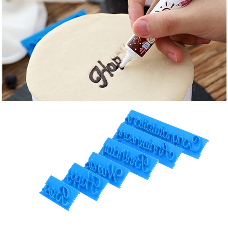 Fdit 6Pcs Words Cake Mould DIY Handwritten Letter Printed Stamp Mould Bakery Supplies Blue Baking Cake Stamp Tools - Image 5