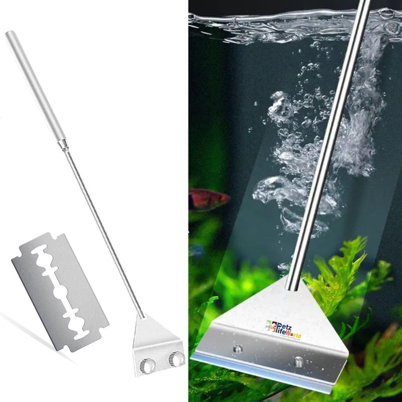 VAYINATO ® Stainless Steel 45cm Long Handle Algae Scrapper with Stainless Steel Blade for Aquarium Fish Tank by Petzlifeworld - Image 1