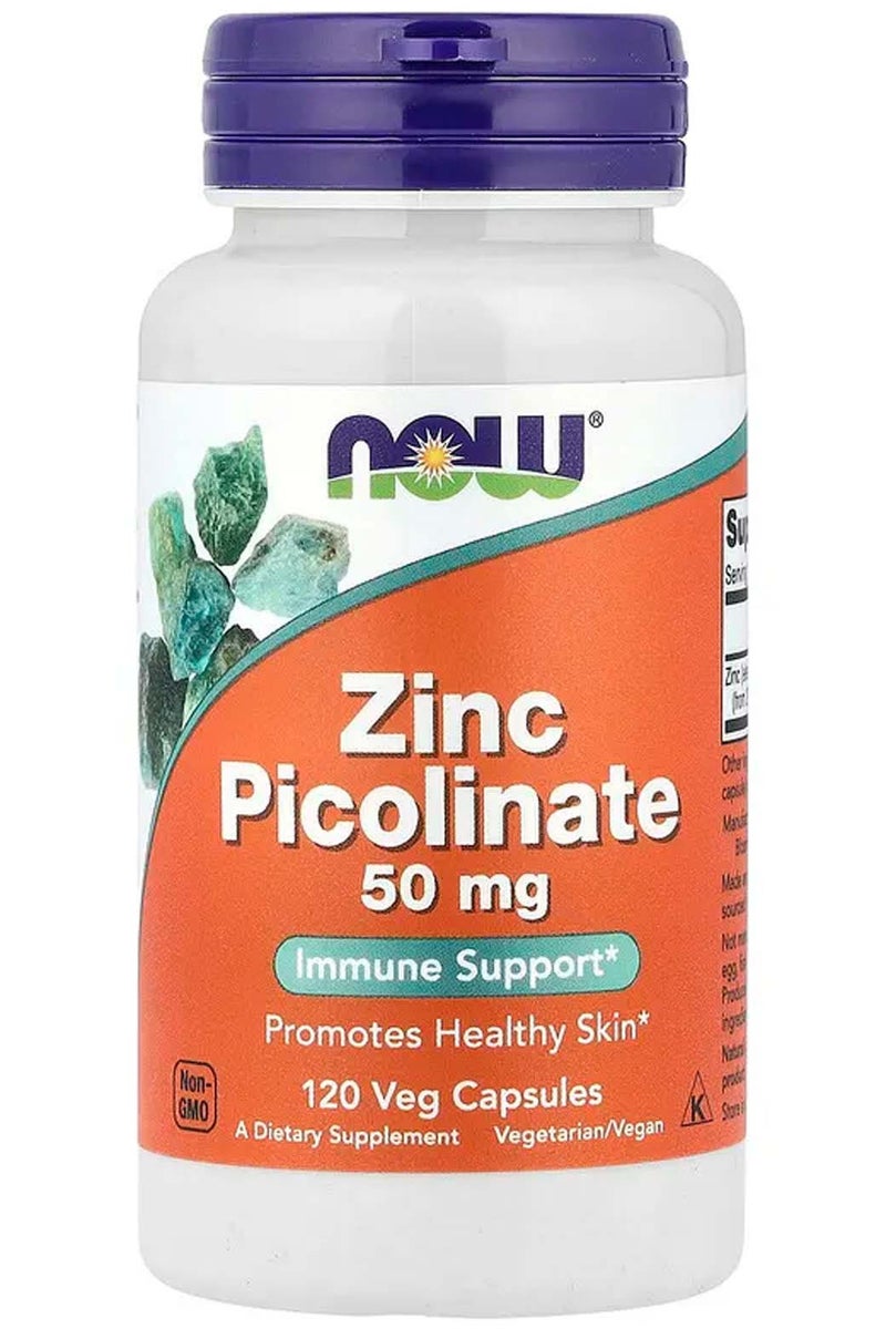 now Zinc Dietary Supplement Zinc Picolinate, 50 mg, 120 Vegetarian Capsules - Image 1