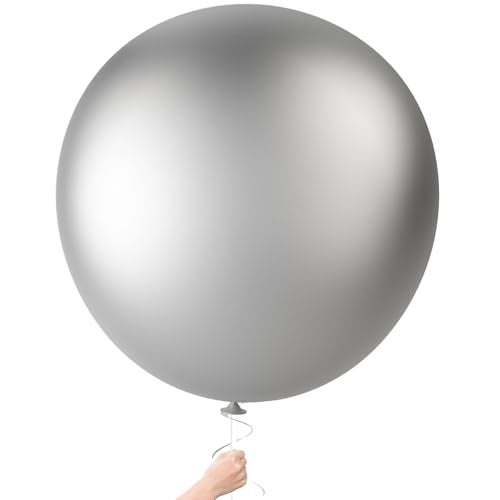 LovesTown 4PCS Large 36 Inch Silver Balloons Silver Latex Big Balloons for Birthday Baby Shower Graduation Engagement Anniversary Wedding Party Supplies - Image 1