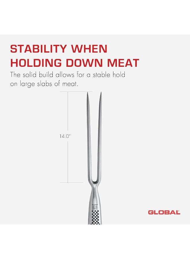 Global GF24 Carving Fork, Straight. Stainless Steel. Ergonomic Dimpled handles ensures safe grip. Perfectly Balanced. Handcrafted in Japan. - Image 3