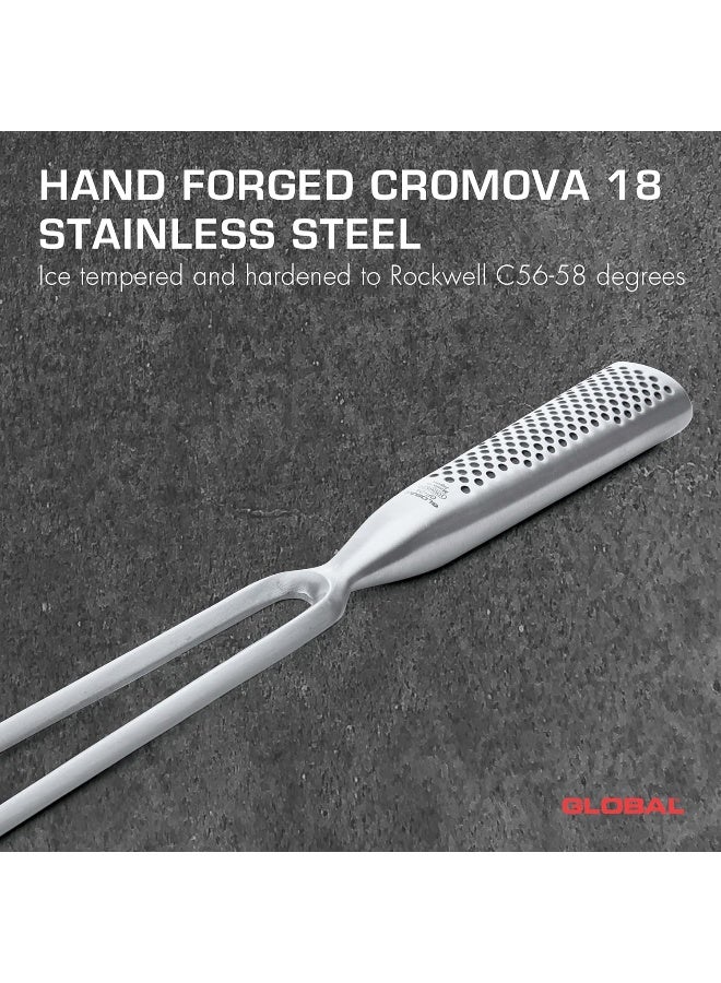 Global GF24 Carving Fork, Straight. Stainless Steel. Ergonomic Dimpled handles ensures safe grip. Perfectly Balanced. Handcrafted in Japan. - Image 2