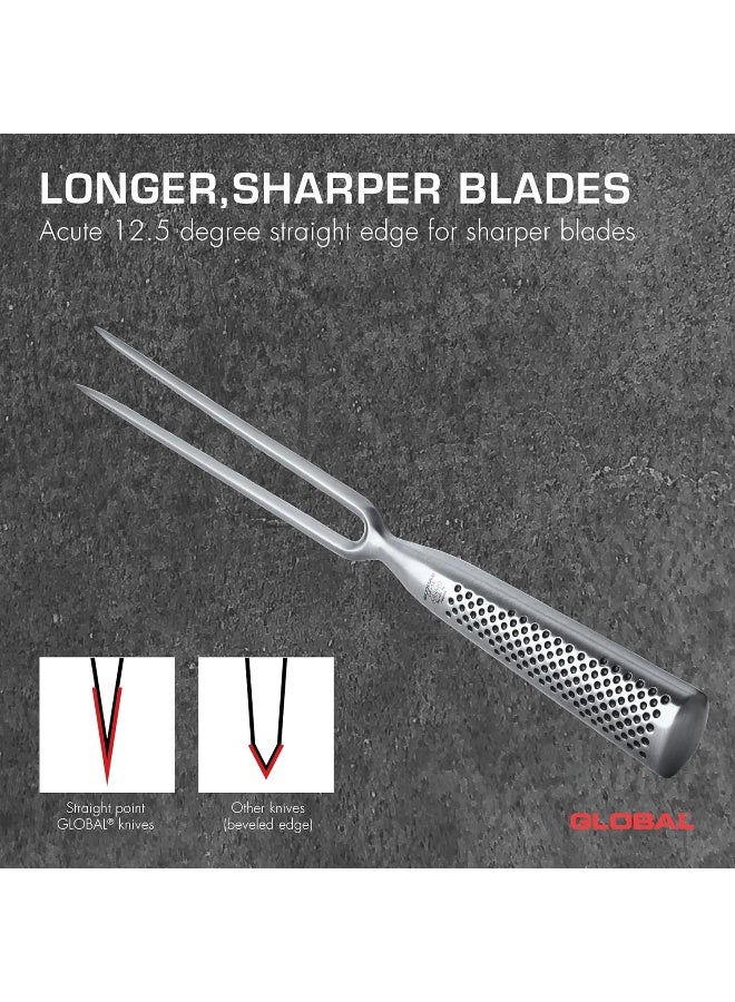 Global GF24 Carving Fork, Straight. Stainless Steel. Ergonomic Dimpled handles ensures safe grip. Perfectly Balanced. Handcrafted in Japan. - Image 4