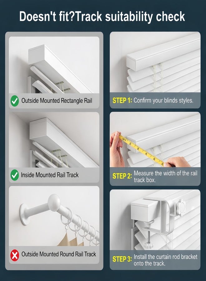 onneka Drill-Free Curtain Rod Bracket Set, 0.8-2.3 Inch Track, Tool-Free Installation with Guide and Magnetic Buckle - Black, 2PC (White-4PCS) - Image 2