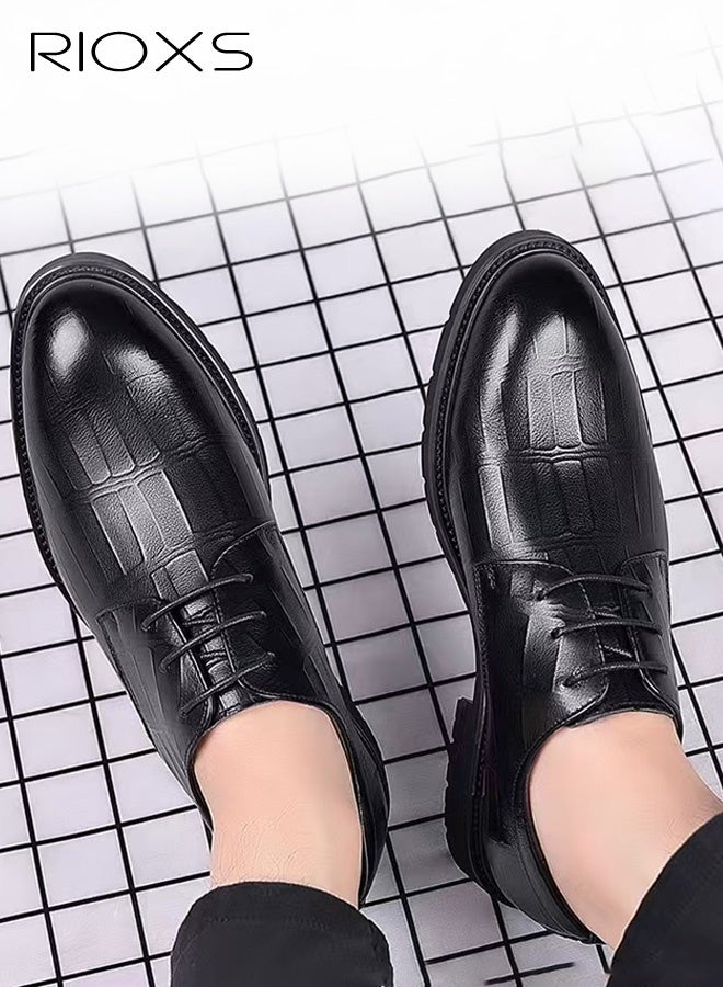 RIOXS Men’s Classic Oxford Business Dress Shoes,  Breathable Formal Leather Office Loafers , Non-Slip Rubber Sole Handsome Stitching Vintage Brogue, Comfortable Wedding Prom Party Shoes, Lace-Up Low-top Durable Casual Evening Shoes for Business Travel Indoor Outdoor Walking, Black - Image 1