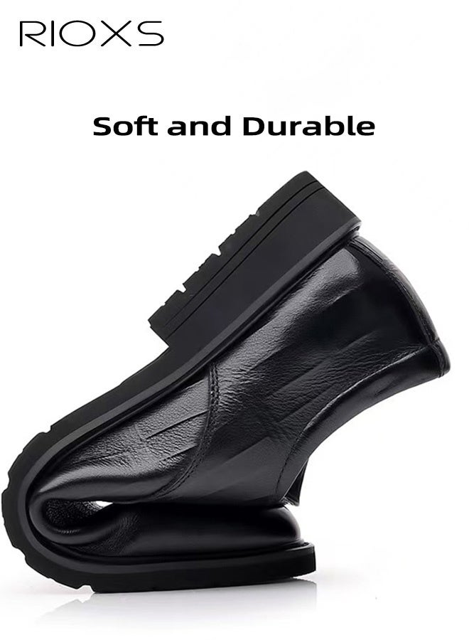 RIOXS Men’s Classic Oxford Business Dress Shoes,  Breathable Formal Leather Office Loafers , Non-Slip Rubber Sole Handsome Stitching Vintage Brogue, Comfortable Wedding Prom Party Shoes, Lace-Up Low-top Durable Casual Evening Shoes for Business Travel Indoor Outdoor Walking, Black - Image 3