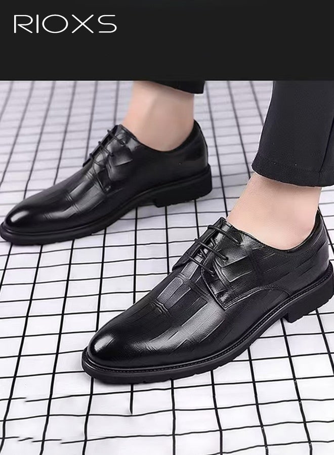 RIOXS Men’s Classic Oxford Business Dress Shoes,  Breathable Formal Leather Office Loafers , Non-Slip Rubber Sole Handsome Stitching Vintage Brogue, Comfortable Wedding Prom Party Shoes, Lace-Up Low-top Durable Casual Evening Shoes for Business Travel Indoor Outdoor Walking, Black - Image 4