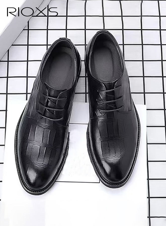 RIOXS Men’s Classic Oxford Business Dress Shoes,  Breathable Formal Leather Office Loafers , Non-Slip Rubber Sole Handsome Stitching Vintage Brogue, Comfortable Wedding Prom Party Shoes, Lace-Up Low-top Durable Casual Evening Shoes for Business Travel Indoor Outdoor Walking, Black - Image 2