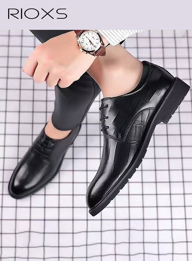 RIOXS Men’s Classic Oxford Business Dress Shoes,  Breathable Formal Leather Office Loafers , Non-Slip Rubber Sole Handsome Stitching Vintage Brogue, Comfortable Wedding Prom Party Shoes, Lace-Up Low-top Durable Casual Evening Shoes for Business Travel Indoor Outdoor Walking, Black - Image 5