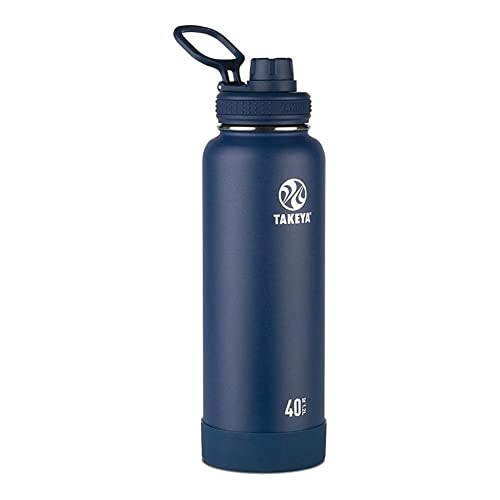 Takeya Actives Water Bottle with Spout Lid  Bottle with Double Stainless Steel Insulation  Dishwasher Safe  BPAFree  Bottle with Spout Lid  Removable Bumper  40 oz Midnight Blue