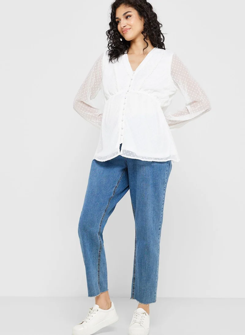 Only Maternity V-Neck Button Detail Top