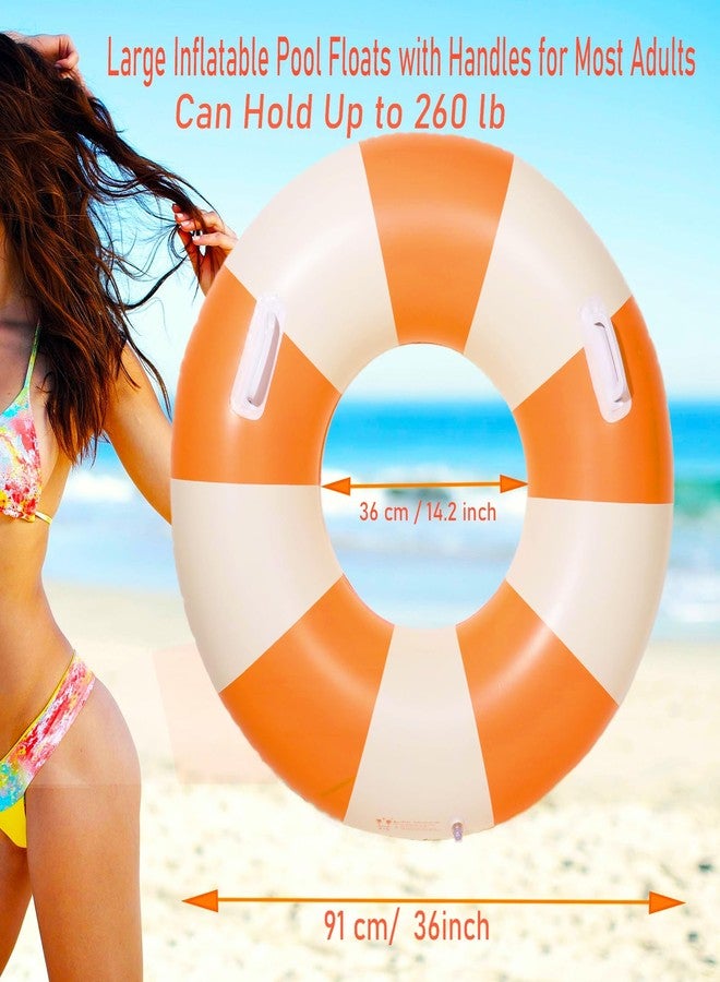 Baseo 2PCS Large Swimming Pool Tubes Inflatable Pool Floats for Adult Swim Ring Floaties Inflatable Swimming Pool Raft Summer Beach Lounger Float Party Supplies (Green and Orange, 36 inch) - Image 3