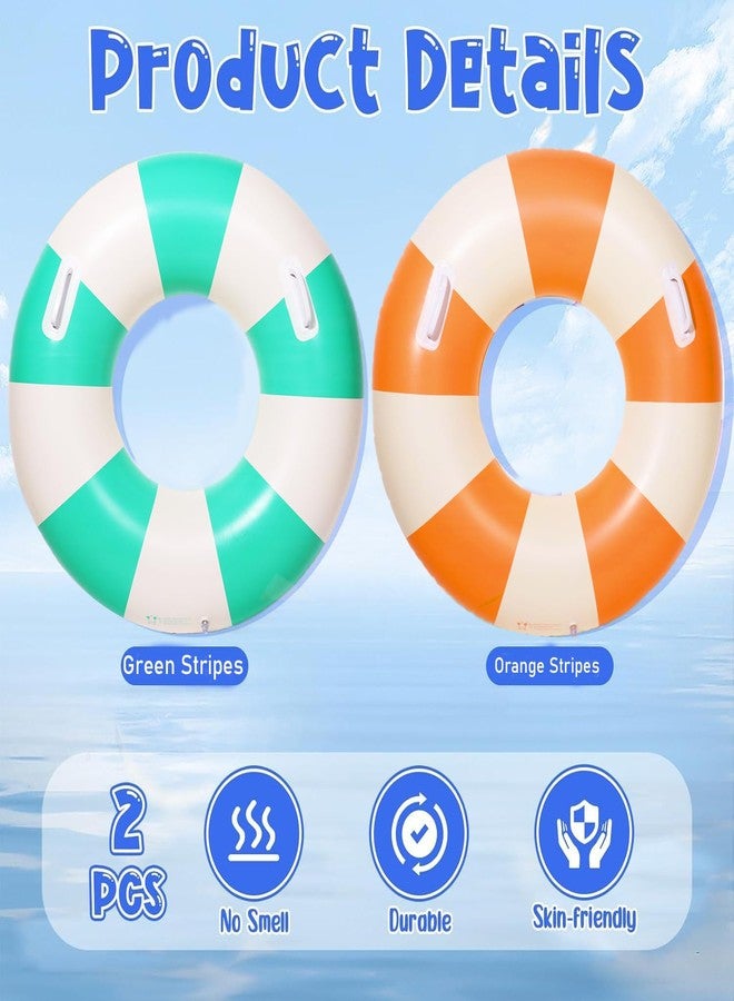 Baseo 2PCS Large Swimming Pool Tubes Inflatable Pool Floats for Adult Swim Ring Floaties Inflatable Swimming Pool Raft Summer Beach Lounger Float Party Supplies (Green and Orange, 36 inch) - Image 2