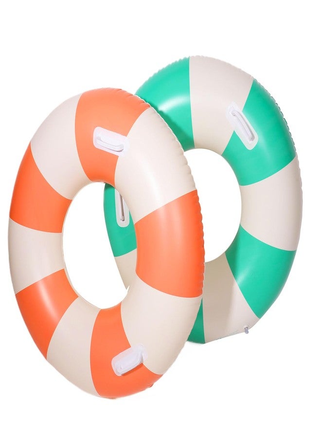 Baseo 2PCS Large Swimming Pool Tubes Inflatable Pool Floats for Adult Swim Ring Floaties Inflatable Swimming Pool Raft Summer Beach Lounger Float Party Supplies (Green and Orange, 36 inch) - Image 1