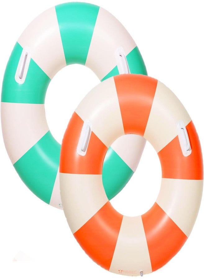 Baseo 2PCS Large Swimming Pool Tubes Inflatable Pool Floats for Adult Swim Ring Floaties Inflatable Swimming Pool Raft Summer Beach Lounger Float Party Supplies (Green and Orange, 36 inch) - Image 5