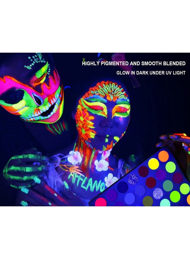Afflano Neon Eyeshadow Palette Colorful High Pigmented 35 ColorBlendable Bright Rainbow Eyeshadow Matte Shimmer GlitterAurora Glow in Dark UV Blacklight Makeup Eye Shadow Pallet for Luminous Party - Image 5