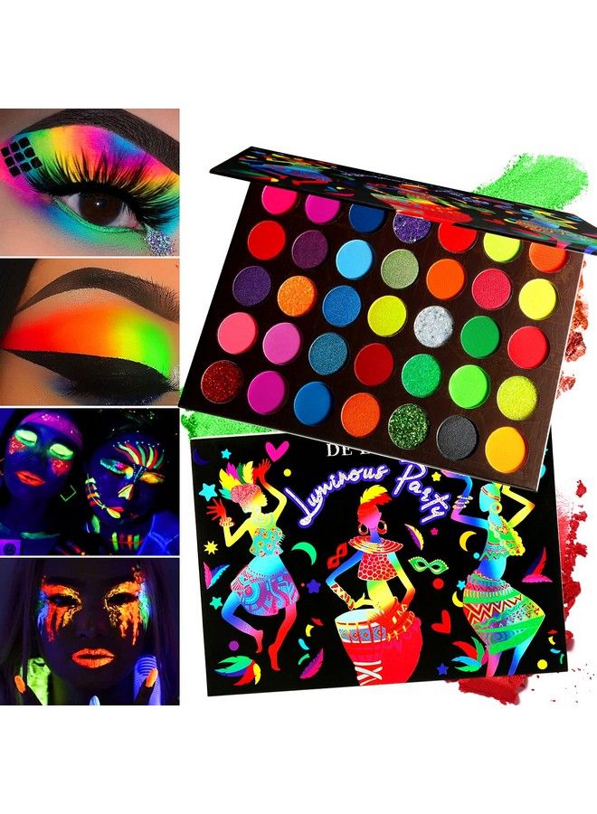 Afflano Neon Eyeshadow Palette Colorful High Pigmented 35 ColorBlendable Bright Rainbow Eyeshadow Matte Shimmer GlitterAurora Glow in Dark UV Blacklight Makeup Eye Shadow Pallet for Luminous Party - Image 2