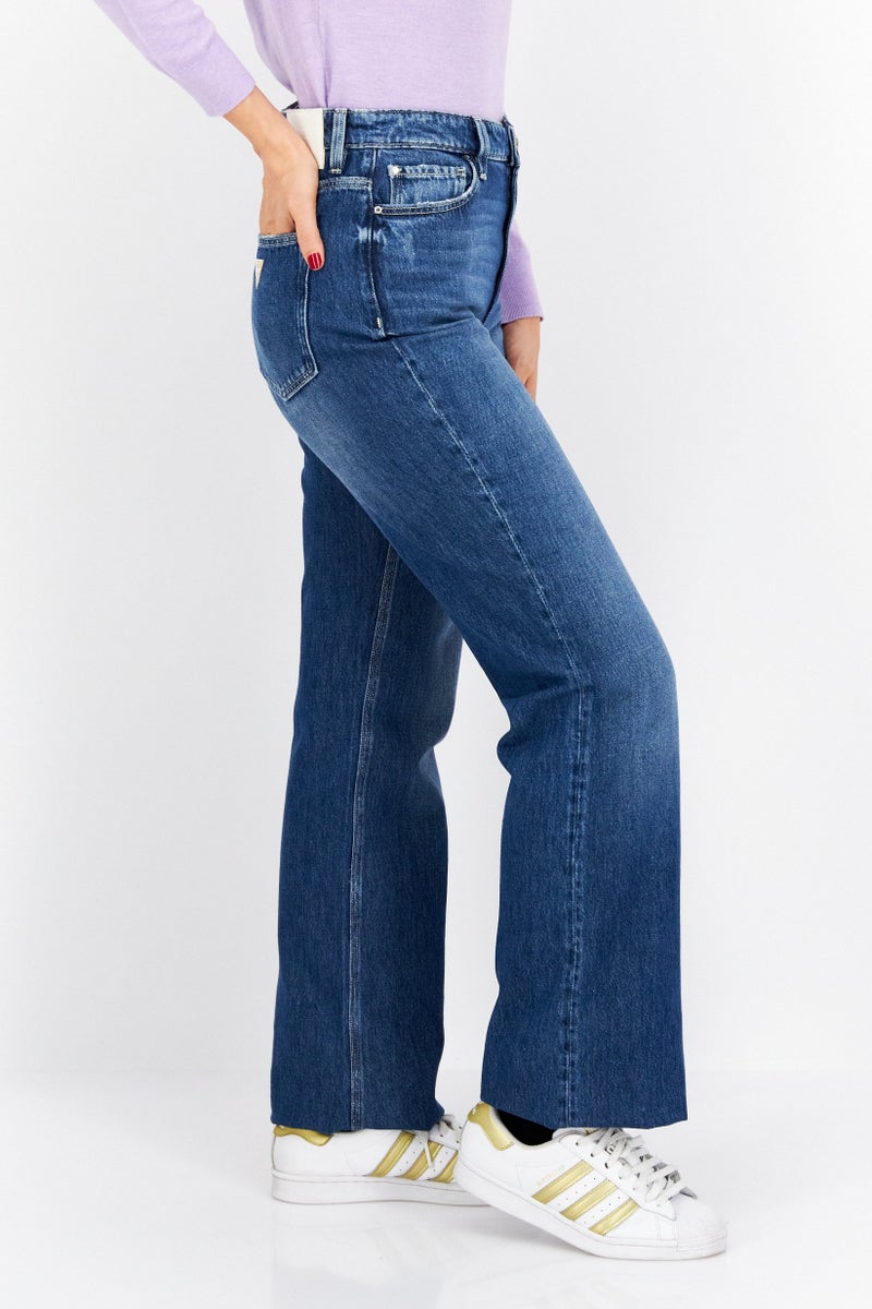 GUESS Women Straight Fit Wash Non-Stretchable Denim, Blue - Image 4