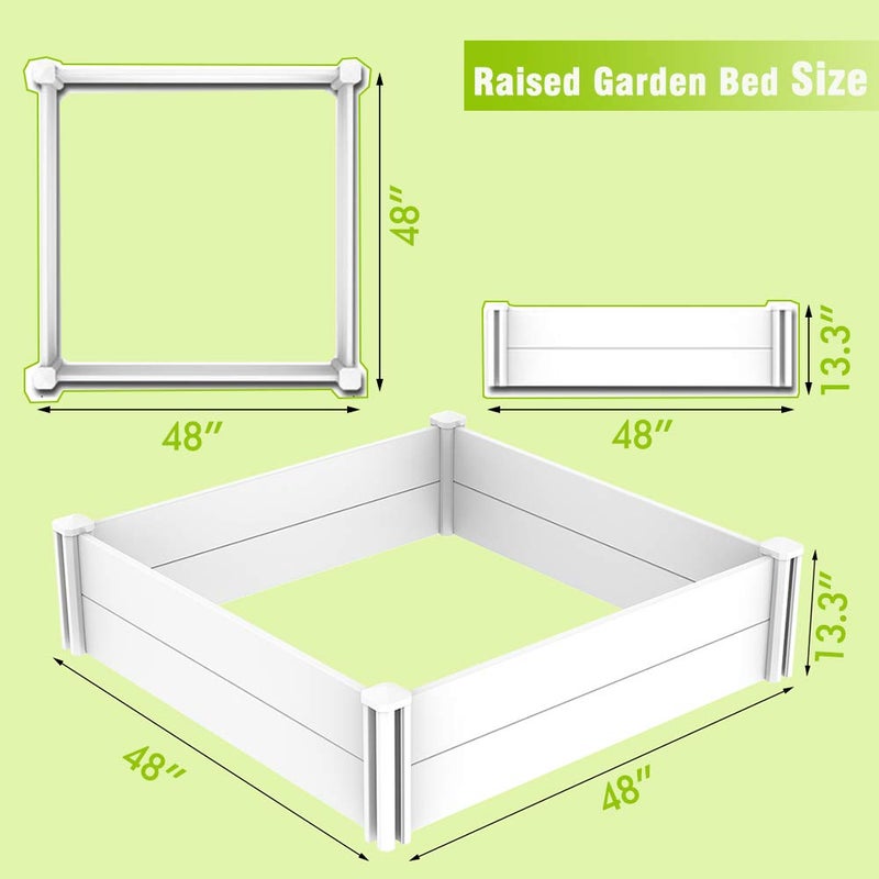 Kdgarden Raised Garden Bed Kit 4'x4' Outdoor Above Ground Planter Box for Growing Vegetables Flowers Herbs, DIY Gardening, Whelping Pen and More, Screwless White Vinyl Garden Bed with Grid - Image 5