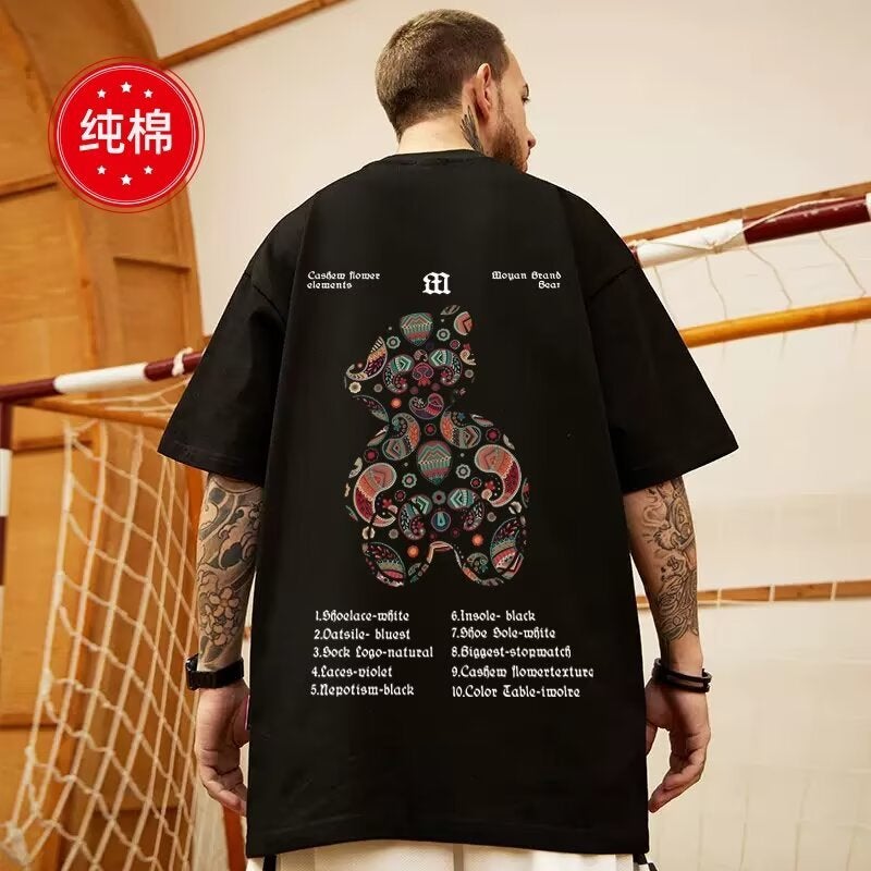 Cross-Border New American Trendy Brand Rose Short-Sleeved T-Shirt Men's Summer High Street Half-Sleeved Couple Loose Large Size T-Shirt - Image 3