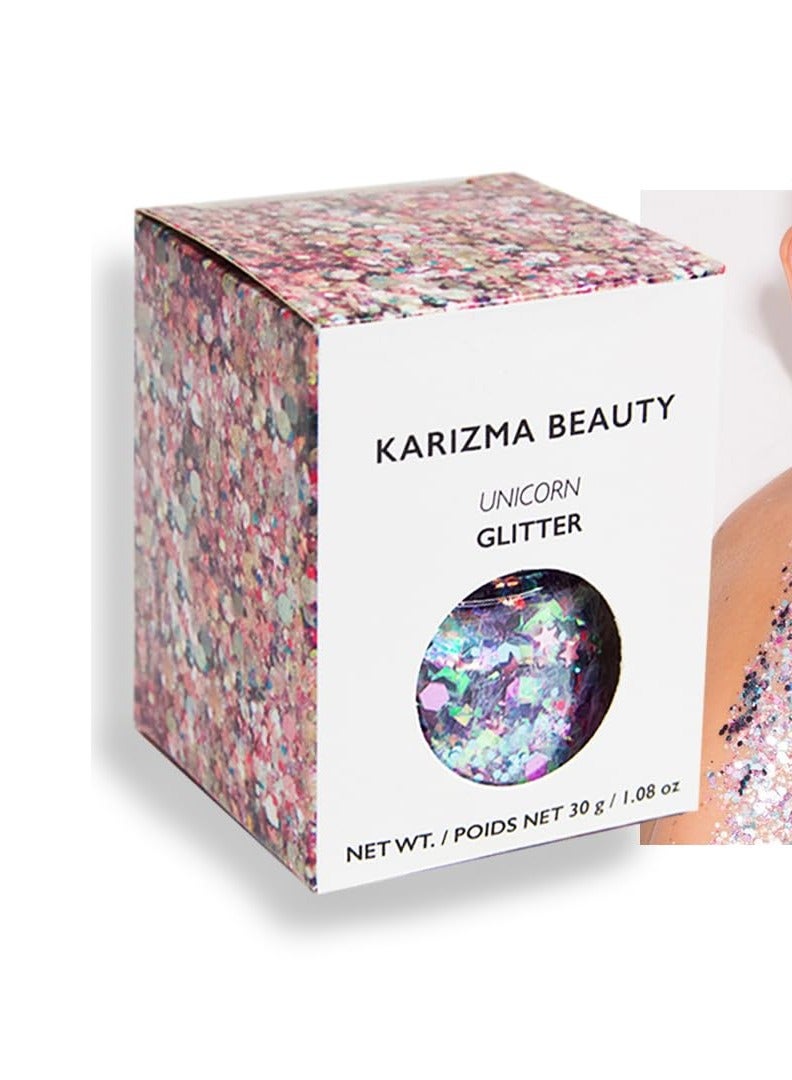KARIZMA KARIZMA Unicorn Body Glitter - 30g Chunky Face, Hair, Eye & Body Glitter Set for Women - Rave & Festival Accessories 