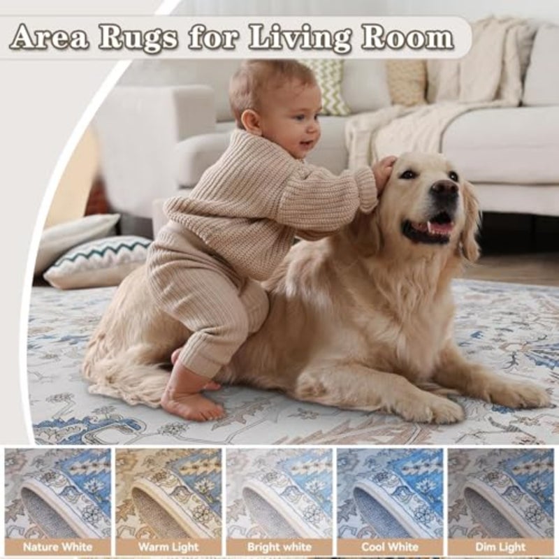 Boho Area Rugs, Large Washable Area Rug, No Slip Thin Rugs Carpet, Bohemian Vintage Carpet Outdoor Rugs for Living Room Bedroom Office Aesthetic Decor Blue, 120 x 160 CM - Image 2