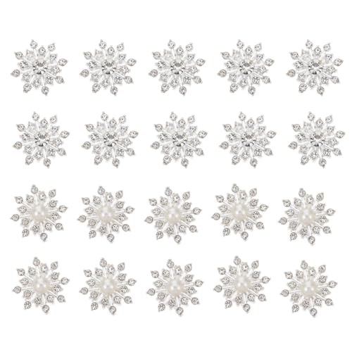 Amosfun 20pcs Silver Crystal Snowflake Pearl Rhinestone Applique Embellishments for Buttons Brooches Crafts Flower Hair Accessories - Image 1