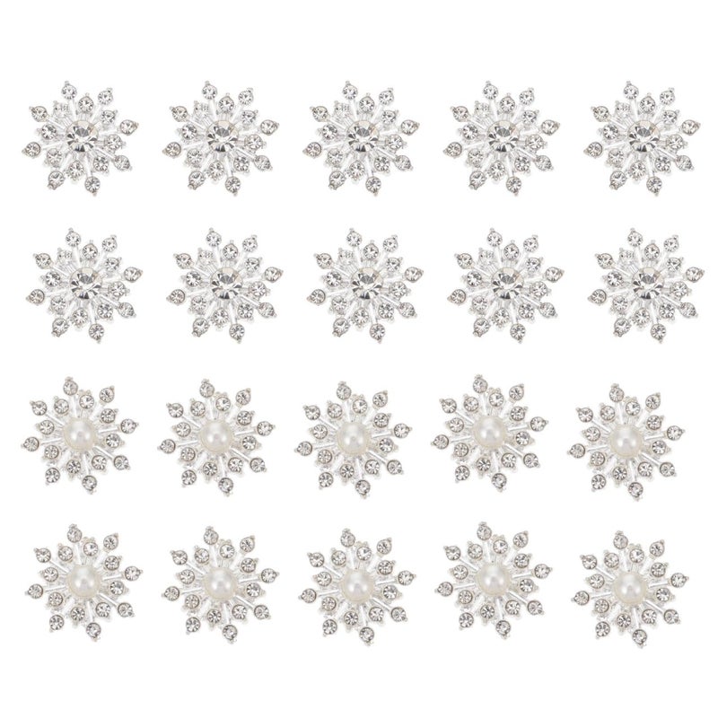 Amosfun 20pcs Silver Crystal Snowflake Pearl Rhinestone Applique Embellishments for Buttons Brooches Crafts Flower Hair Accessories - Image 2