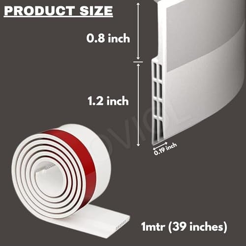 OVIOL Door Bottom Sealing Strip Self-Adhesive Under Door Gap Filler Rubber Ac Door Blocker Door Dust Stopper for Home Door Gap Sealing Strip Cockroach Insect Bugs Draft Stopper Waterproof (1, White) - Image 2