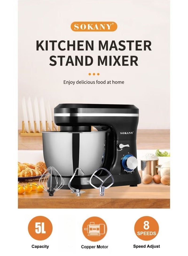 sokany 5L 1200W Electric Stand Mixer, 3 Tools Beater, Balloon Whisk, Dough Hook, Removable S/S bowl, SK-271 Black - Image 2