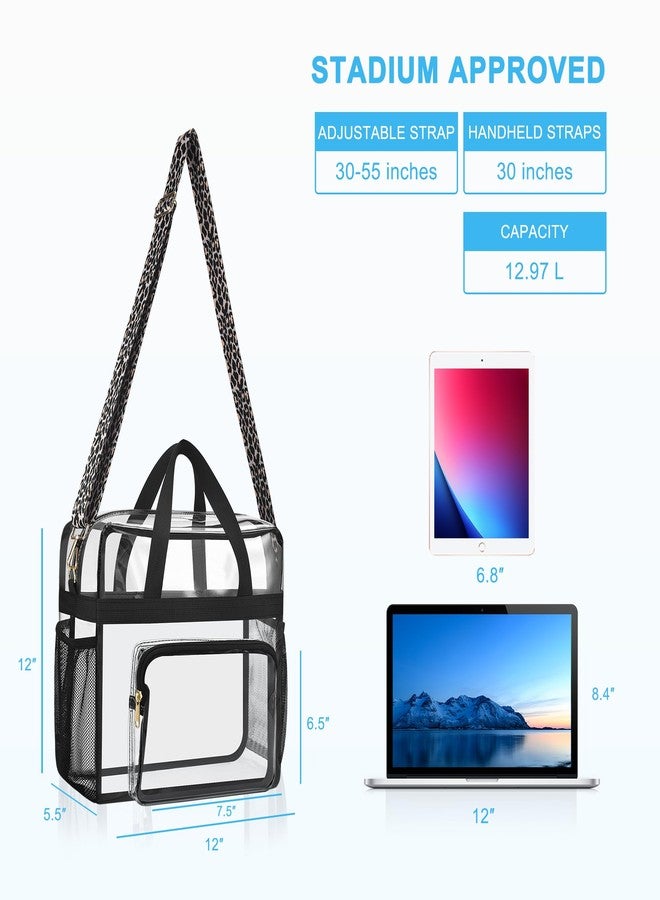 Bagenius Clear Tote Bag Stadium Approved, 12x6x12 Game Day Clear Satchel Bag with Shoulder Strap for Concert Work and Sports, Leopard-strap, Large - Image 3