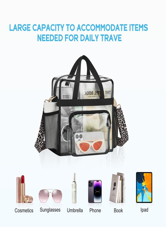 Bagenius Clear Tote Bag Stadium Approved, 12x6x12 Game Day Clear Satchel Bag with Shoulder Strap for Concert Work and Sports, Leopard-strap, Large - Image 4