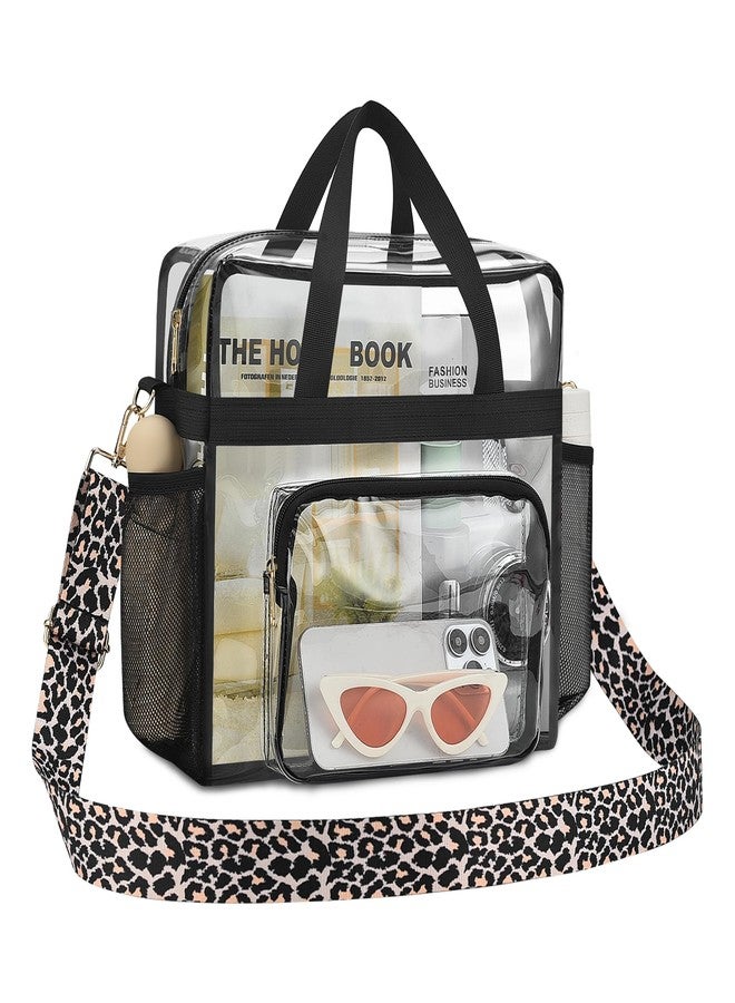 Bagenius Clear Tote Bag Stadium Approved, 12x6x12 Game Day Clear Satchel Bag with Shoulder Strap for Concert Work and Sports, Leopard-strap, Large - Image 1