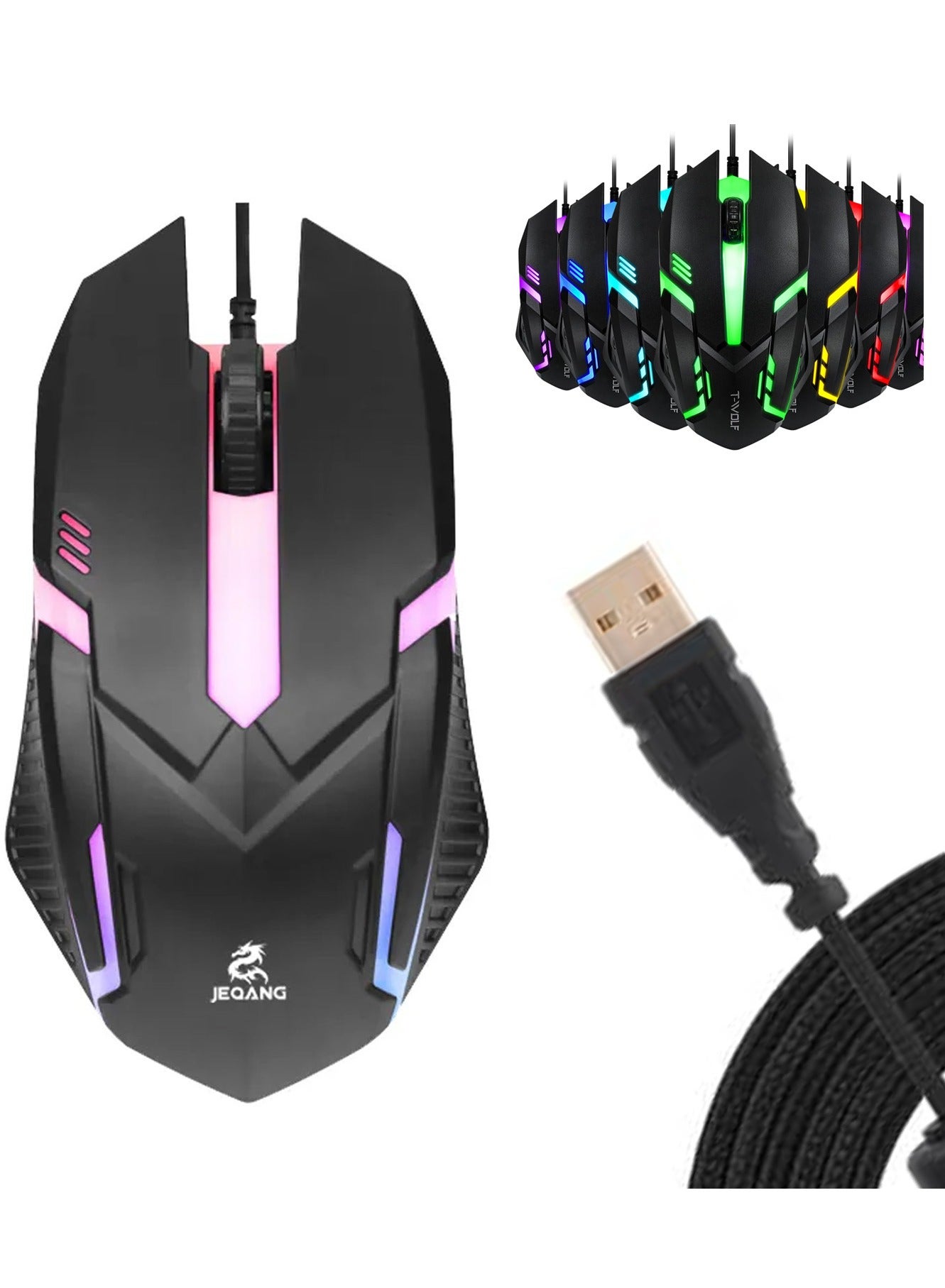 RGB Wired Gaming Mouse – Ergonomic USB Optical Mouse with 7-Color LED Backlight for Laptop & PC – High-Precision Computer Gaming Mouse for Windows Desktop Gamers (Black)