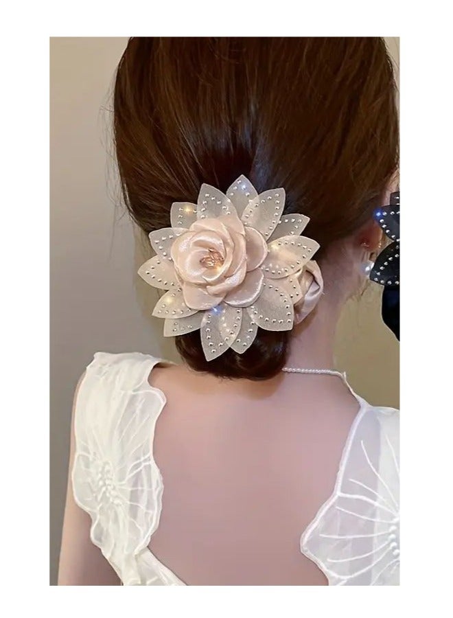 Goolsky 1pc New Spring and Summer Light Luxury Water Diamond Sun Flower Beads High-end Fabric Hair Ring Head Rope Hair Rope Elegant Temperament Braided Ponytail Hair Ring Hair Rope Hair Accessories Headwear for Women - Image 5