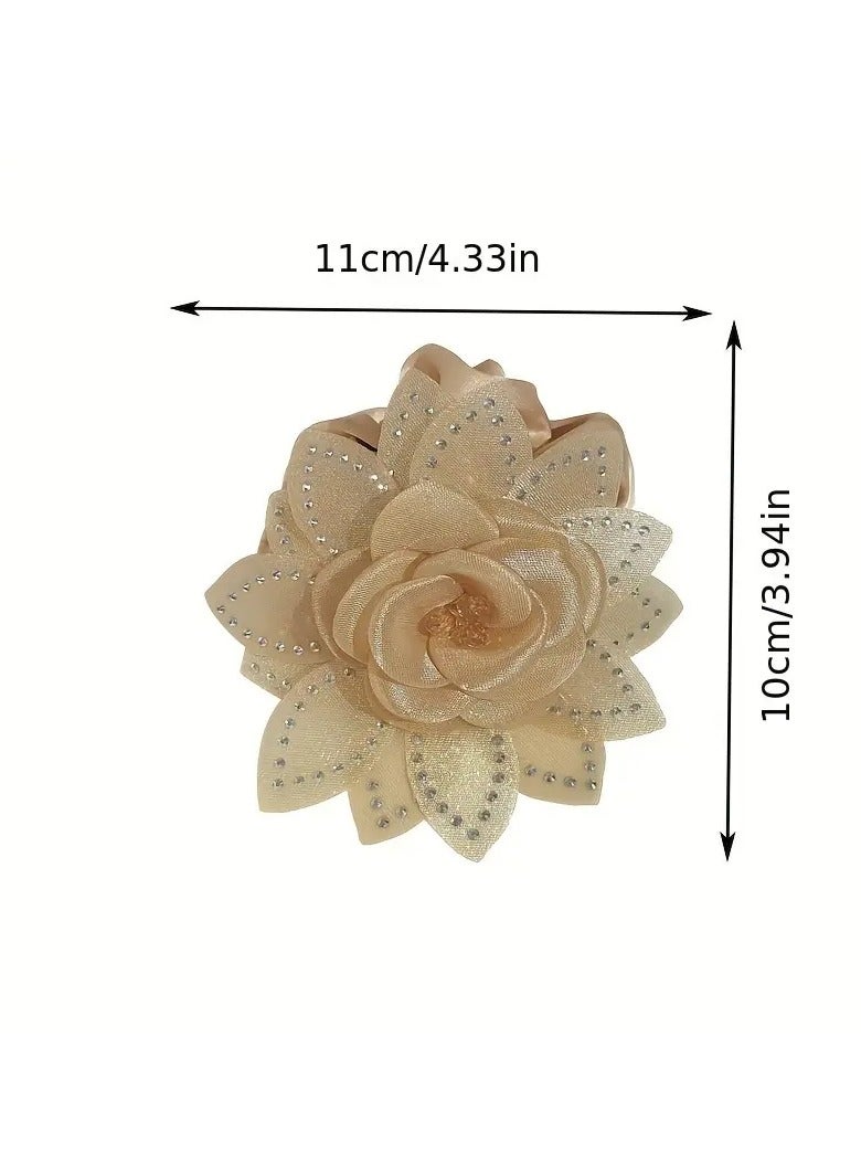 Goolsky 1pc New Spring and Summer Light Luxury Water Diamond Sun Flower Beads High-end Fabric Hair Ring Head Rope Hair Rope Elegant Temperament Braided Ponytail Hair Ring Hair Rope Hair Accessories Headwear for Women - Image 4