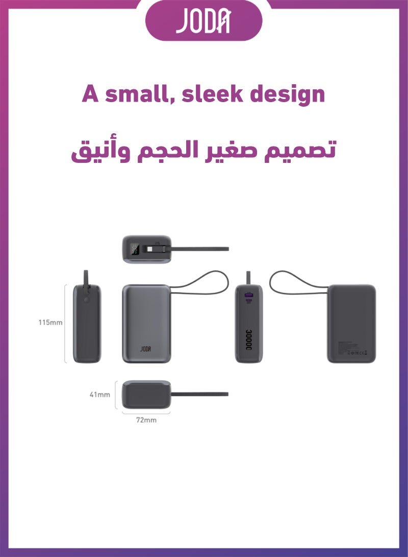 JODA SHARG 30 Power Bank 30,000mAh, 65W PD Output, Built-in Nylon Braided USB-C Cable, LED Display, Dual Ports (USB-C + USB-A), Fast Charging for Laptops, Tablets, and Smartphones ⚡🔋 Power Bank 30,000mAh 🔋 65W PD Power Bank ⚡ Built-in USB-C Cable 🔌 Nylon Braided Power Bank 💪 Dual Port Power Bank ⚙️ Fast Charging Power Bank ⚡ USB-C Power Bank 🔌 LED Display Power Bank 🌟 Portable Charger for Laptops 💻 Portable Power Bank for Tablets 📱 Smartphone Charging Power Bank 📱 Quick Charge Power Bank ⚡ High Capacity Power Bank 🔋 Fast Charging USB-A ⚡ Compact Power Bank 🎒 Durable Power Bank 💼 Smartphone Power Bank for iPhone 🍏 Smartphone Power Bank for Samsung 📱 Smartphone Power Bank for Huawei 📱 Smartphone Power Bank for Xiaomi 📱 Smartphone Power Bank for Oppo 📱 Smartphone Power Bank for Google Pixel 📱 Smartphone Power Bank for OnePlus 📱 Smartphone Power Bank for LG 📱 Smartphone Power Bank for Motorola 📱 - Image 5